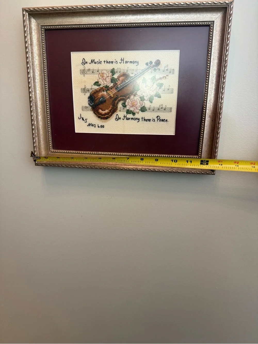 Framed Violin Cross-Stitch Wall Art - Brown